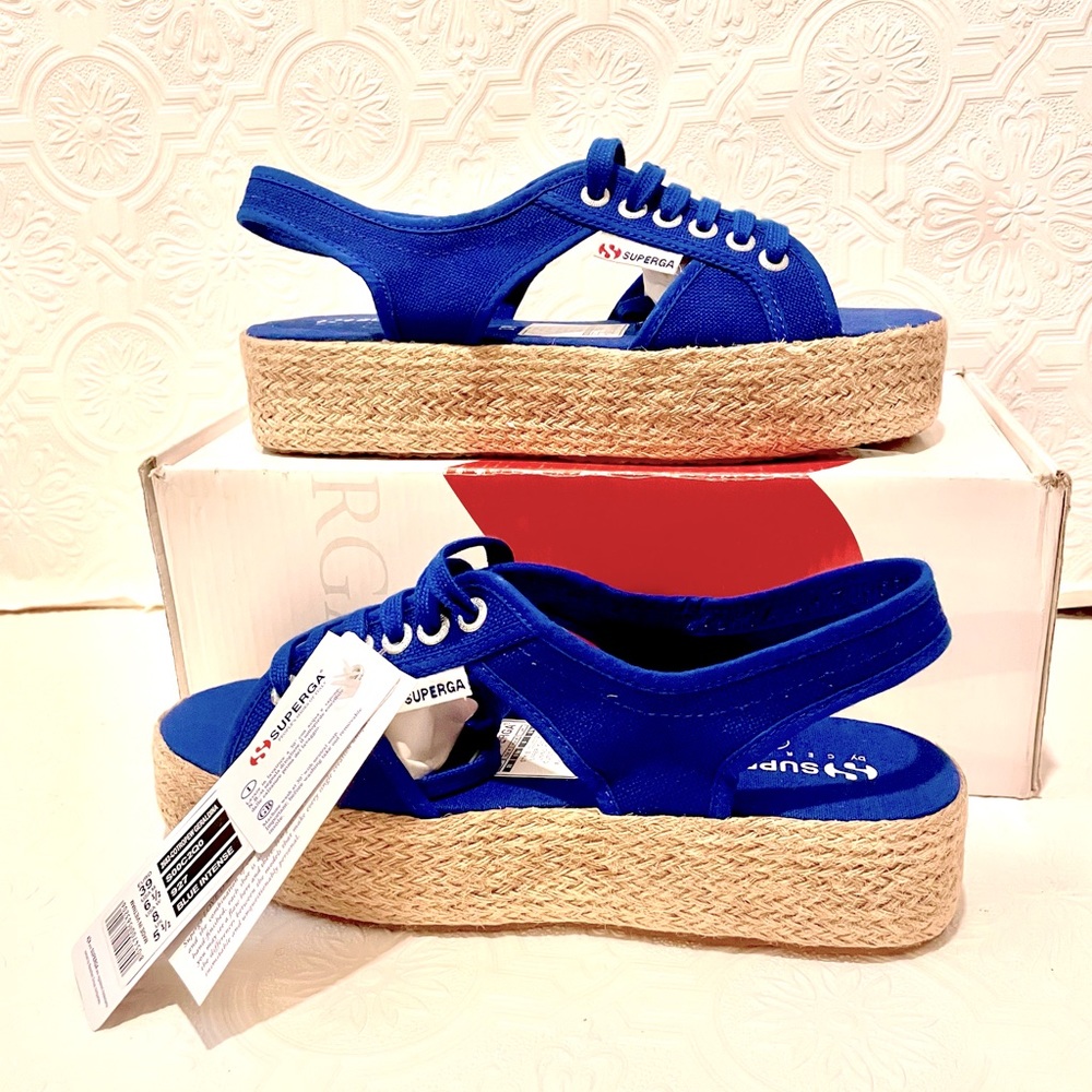 Superga Geraldina Blue Intense Cut out Espadrille Women’s size 8 Brand New